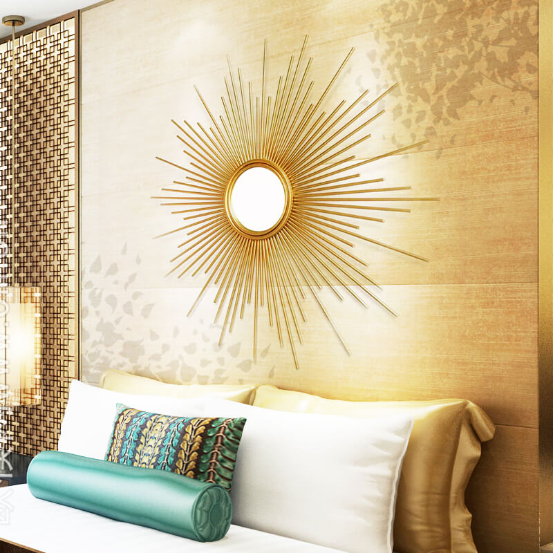 Front view of the elegant gold sunburst mirror showcasing its design.