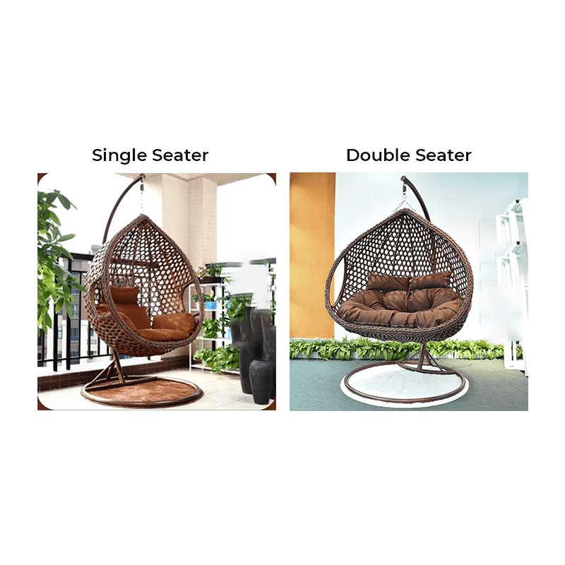 close-up of the rattan weave on the swing chair showcasing its durability