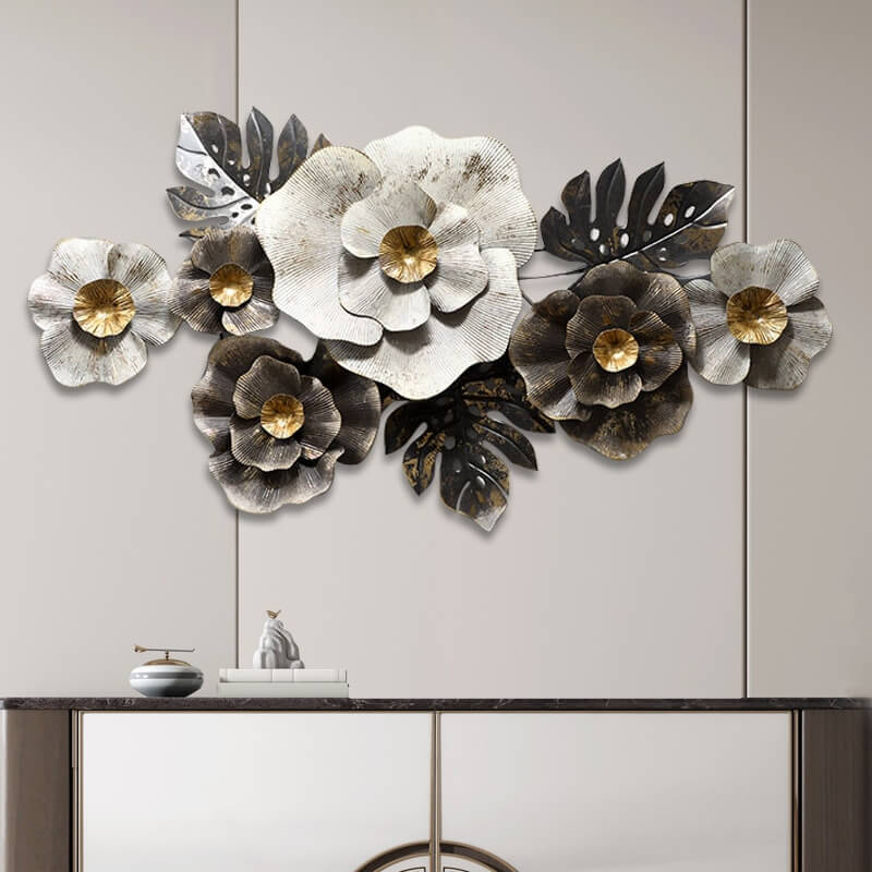 Close-up of the intricate details of the Nordic iron wall hangings, ideal for rustic decor.