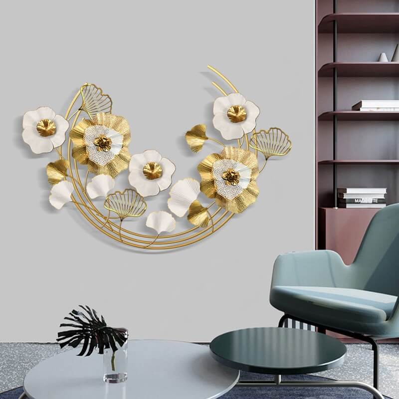 Floral wall art hanging in a stylish living room, adding a touch of modern elegance.