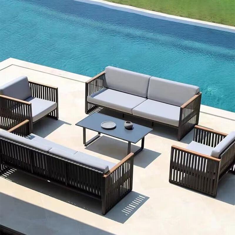 Horizon Modern Outdoor Sofa Set in a patio setting, highlighting its sleek design and comfort.