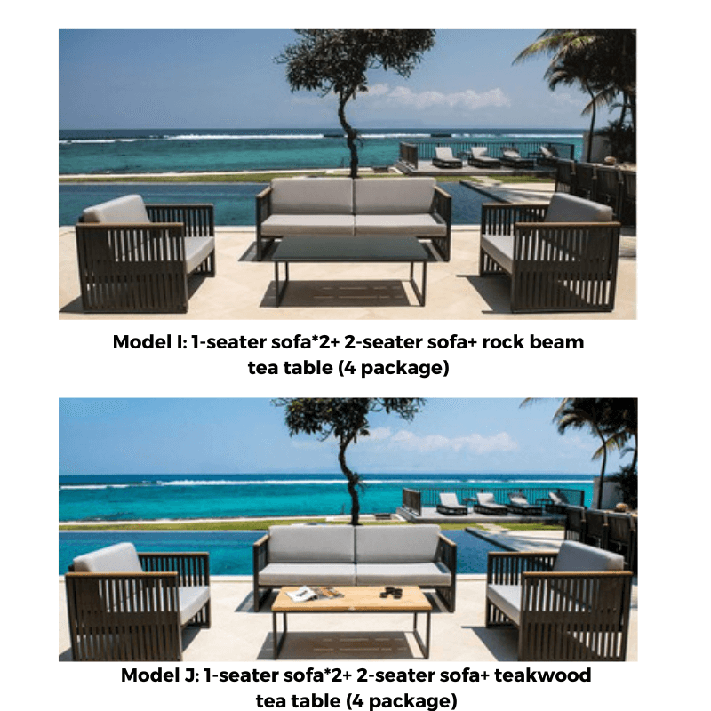The Horizon Modern Outdoor Sofa Set arranged for relaxation, featuring deep cushions in a sunny outdoor environment.