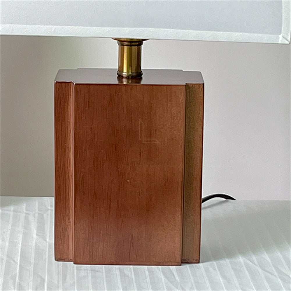 Elegant Retro Solid Wood Table Lamp showcasing its fabric shade and wooden base from the side.