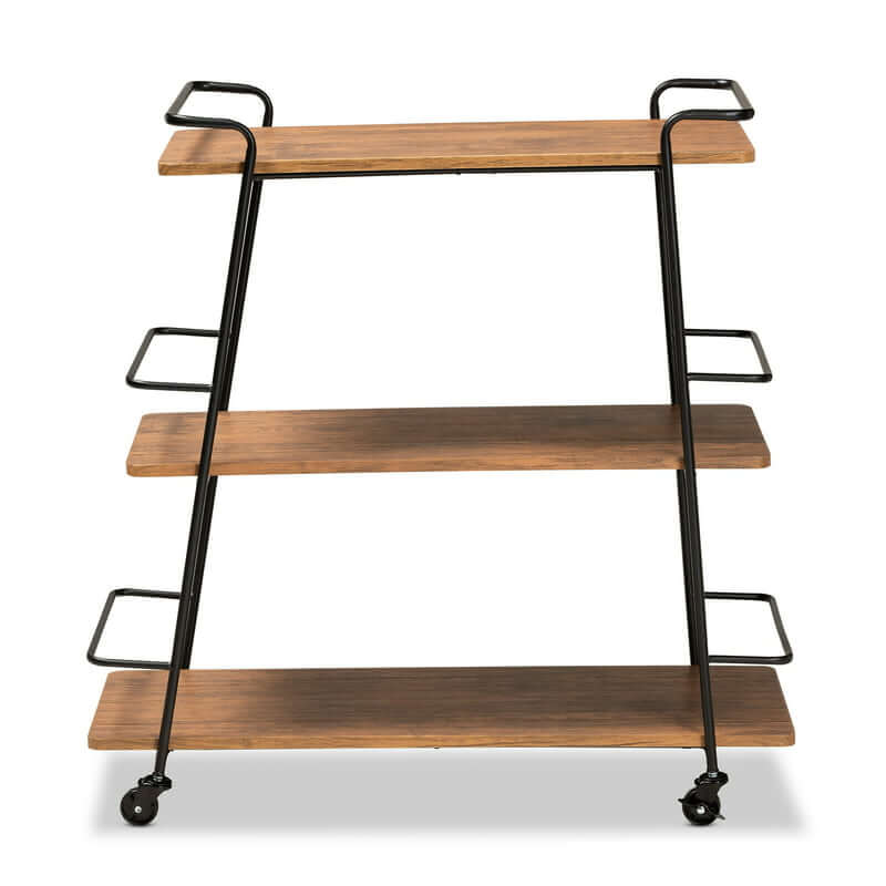 Close-up of the Urban Luxe Mobile Wine Bar Cart wheels, highlighting its smooth mobility and industrial design.