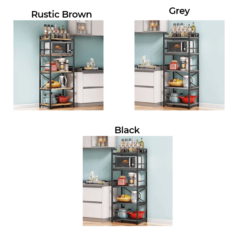 Close-up of the 5-tier bakers rack highlighting its sturdy design.
