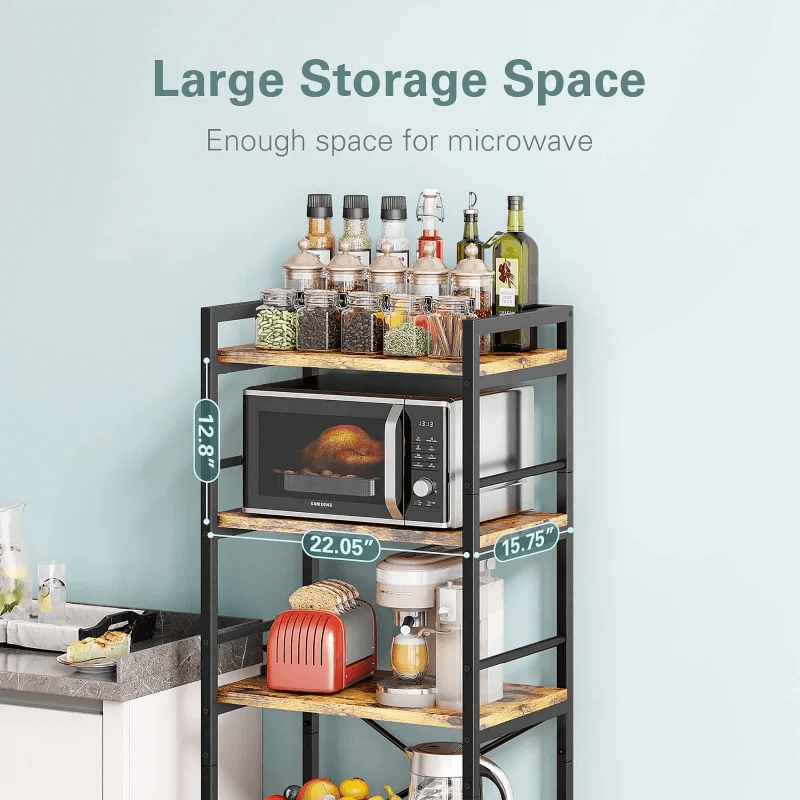 Close-up of the 5-tier bakers rack highlighting its sturdy design.