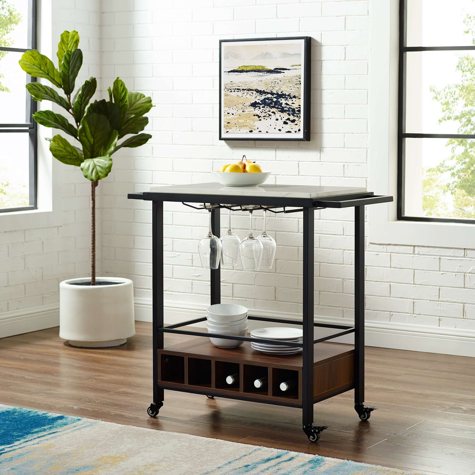 Industrial Serving Cart in a dining setting, ready for entertaining