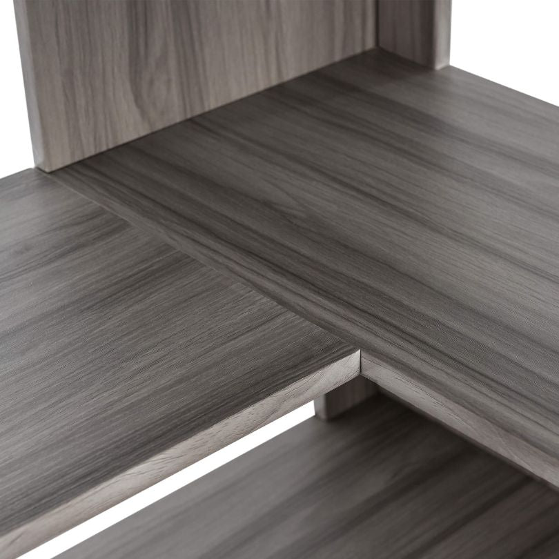 Close-up of the seven-tier metal bookcase highlighting its sturdy construction and sleek design.