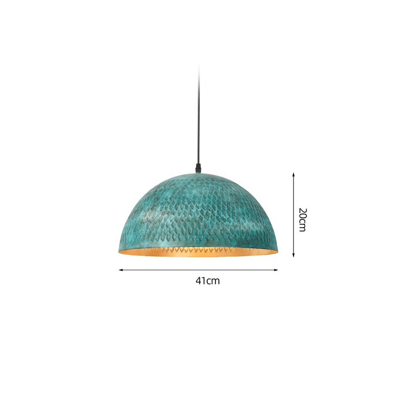 Urban Industrial Steel Pendant Light showcasing its vibrant green finish from a side angle.
