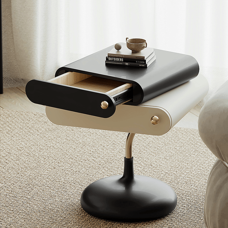 Front view of the Italian cream modern nightstand showcasing its two drawers and elegant design.