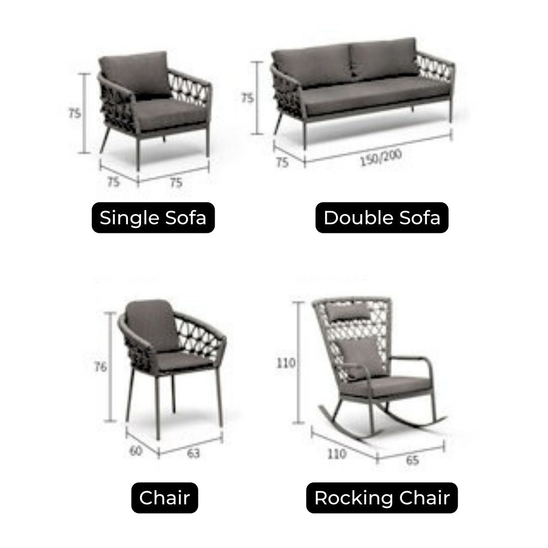 Rocking chair from the Italian style woven rope furniture collection.