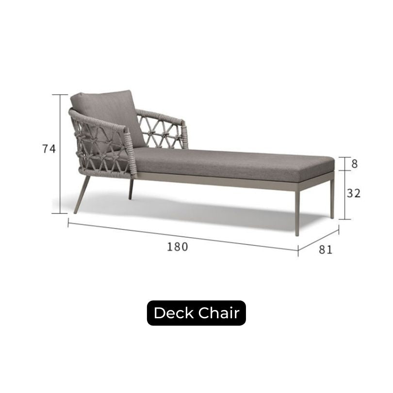 Italian-inspired modular woven rope sofa set in a garden setting.