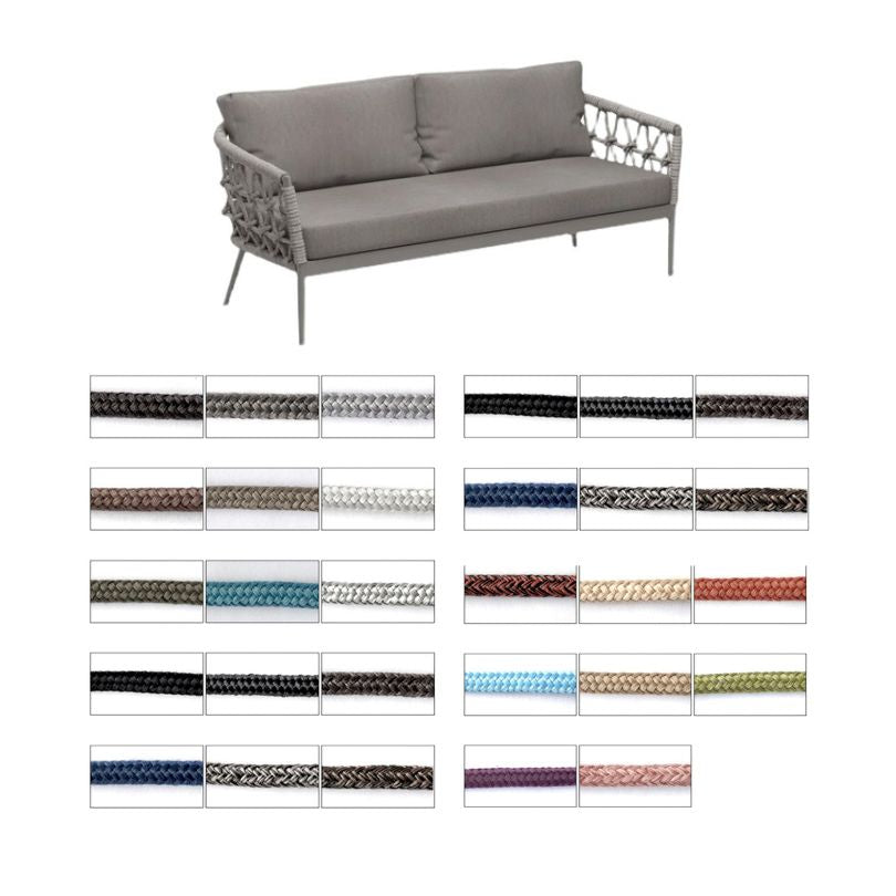Close-up of the comfortable patio seating options featuring a double sofa.