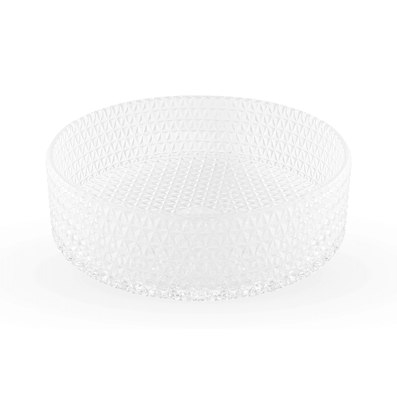Elegant round glass vessel sink from the top, highlighting its sleek design and transparent surface.