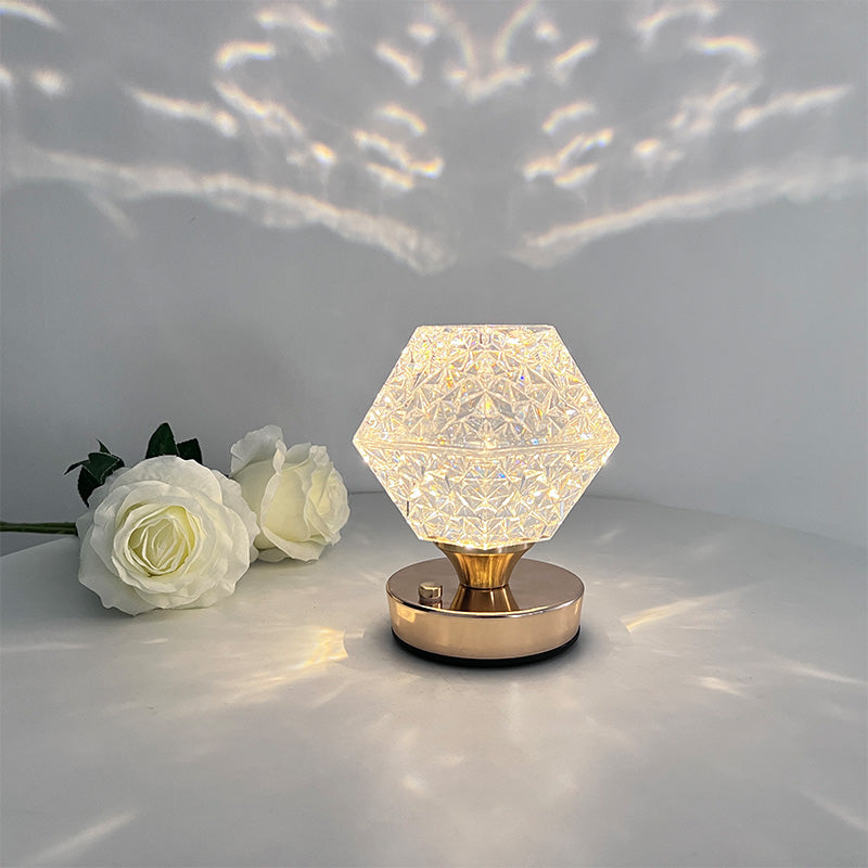 Close-up of the enchanting sky projection table lamp showcasing its elegant design.