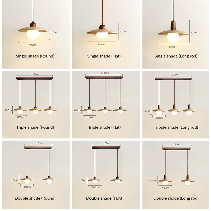 Beautifully lit Japandi wooden shade chandelier in a modern living room.