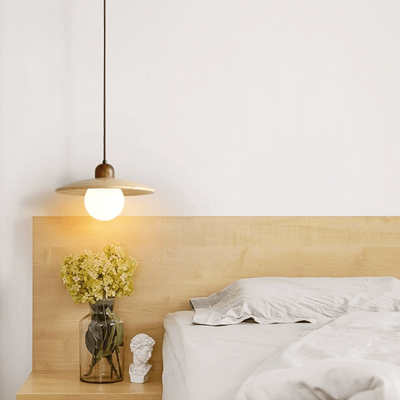 Close-up of the natural bamboo finish on the Japandi chandelier.