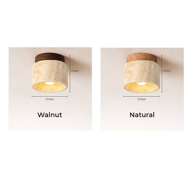 Japanese Round Travertine Ceiling Light showcasing its elegant design from an angle.