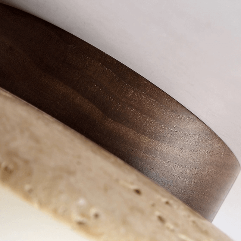 Close-up of the travertine shade highlighting its unique veining patterns.