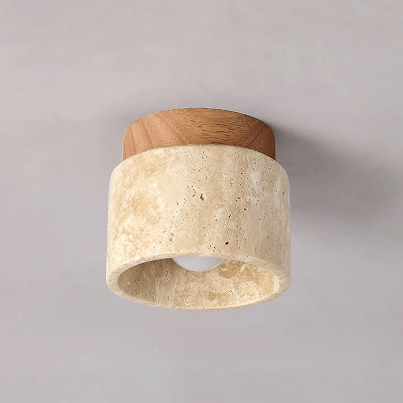 Japanese Round Travertine Ceiling Light showcasing its elegant design from an angle.