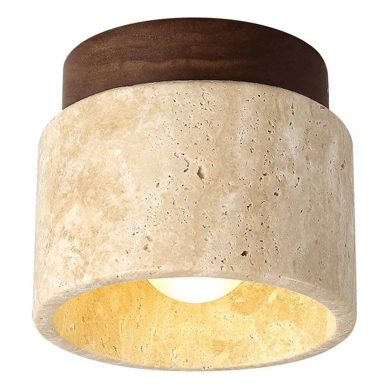 Japanese Round Travertine Ceiling Light showcasing its elegant design from an angle.