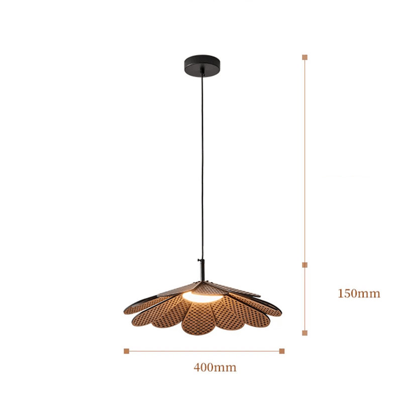 Elegant Japanese rattan flower chandelier showcasing intricate design and warm light.