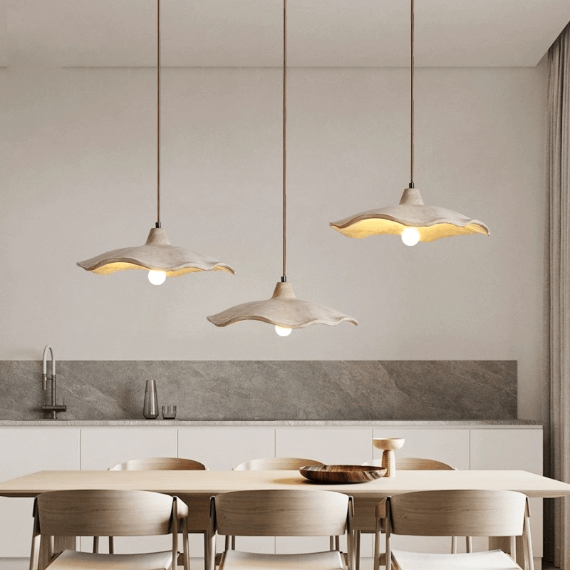 Japanese style yellow stone pendant lamp in a modern home, providing unique illumination.