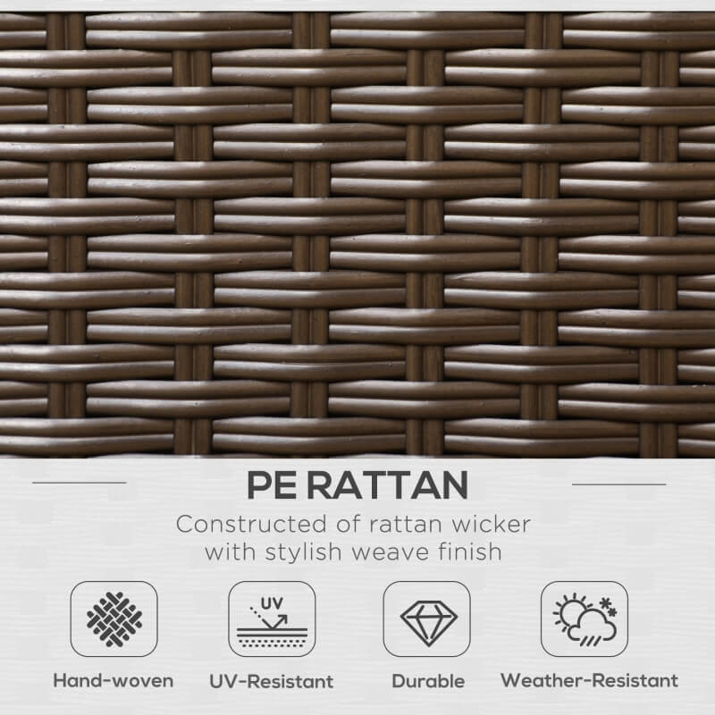 Close-up of the PE rattan texture on the beige loveseat