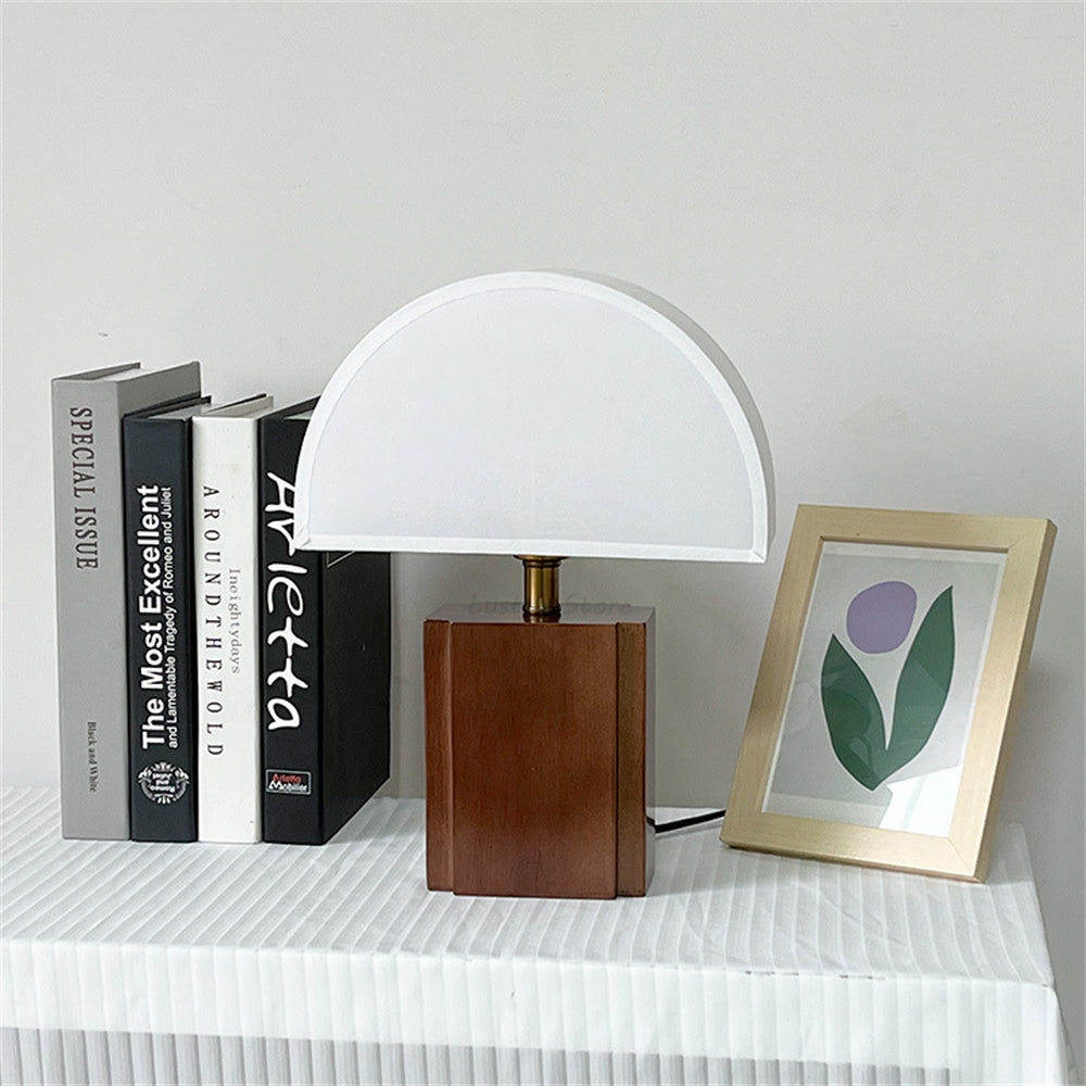 Elegant Retro Solid Wood Table Lamp showcasing its fabric shade and wooden base from the side.