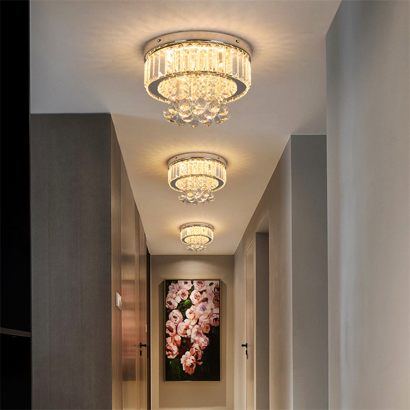 Close-up of the Chrome Elegance Crystal Ceiling Light, emphasizing its polished chrome finish and crystal details.