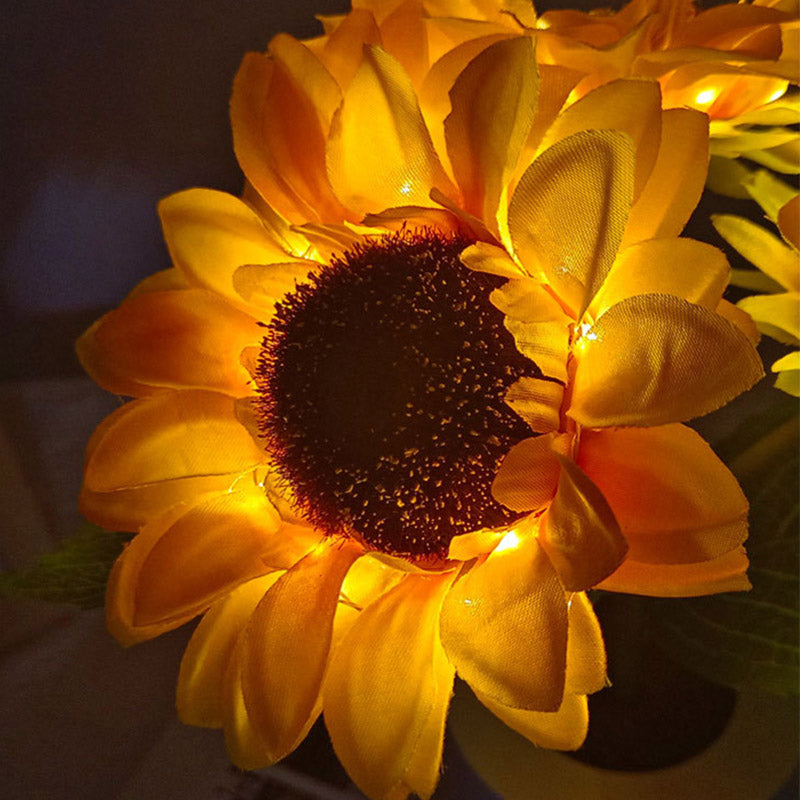 Sunflower LED lamp in a living room setting, adding a cheerful accent to the decor.