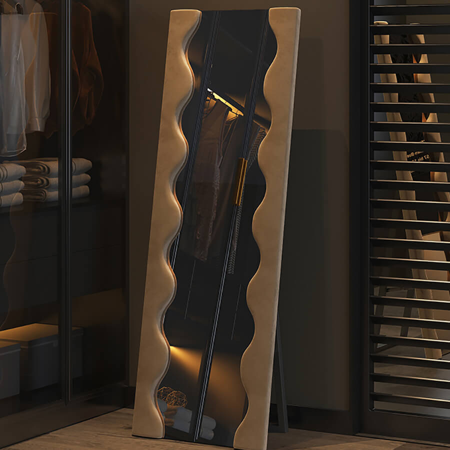 Front view of the classic retro wavy full body mirror showcasing its elegant design.