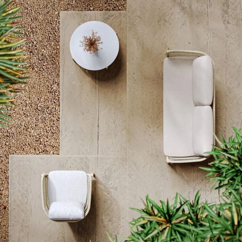 Kettler Luxe Outdoor Sofa Set showcasing plush cushions in olive weaving.