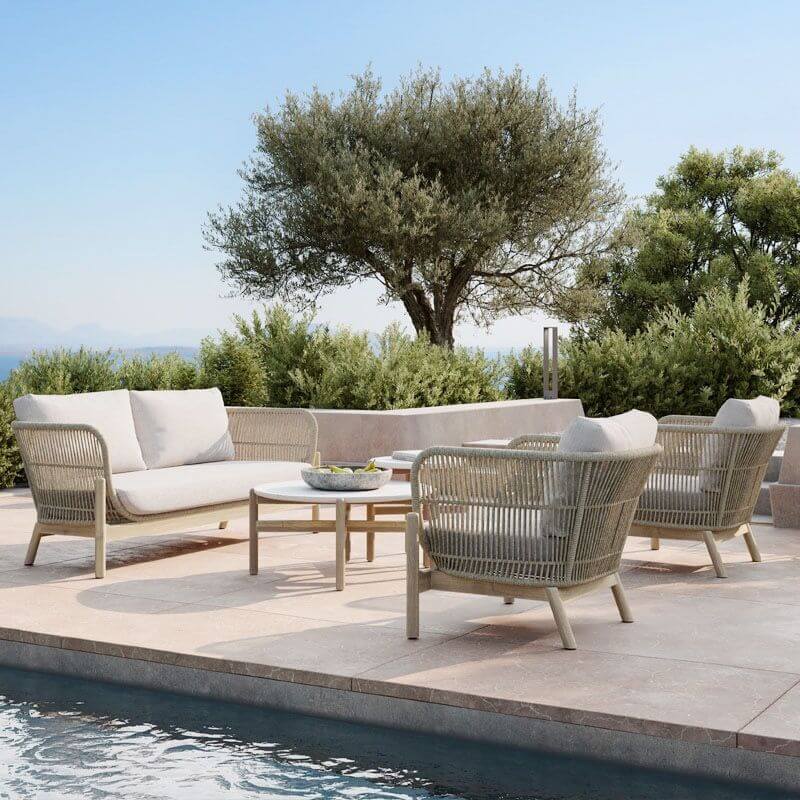 Kettler Luxe Outdoor Sofa Set showcasing plush cushions in olive weaving.