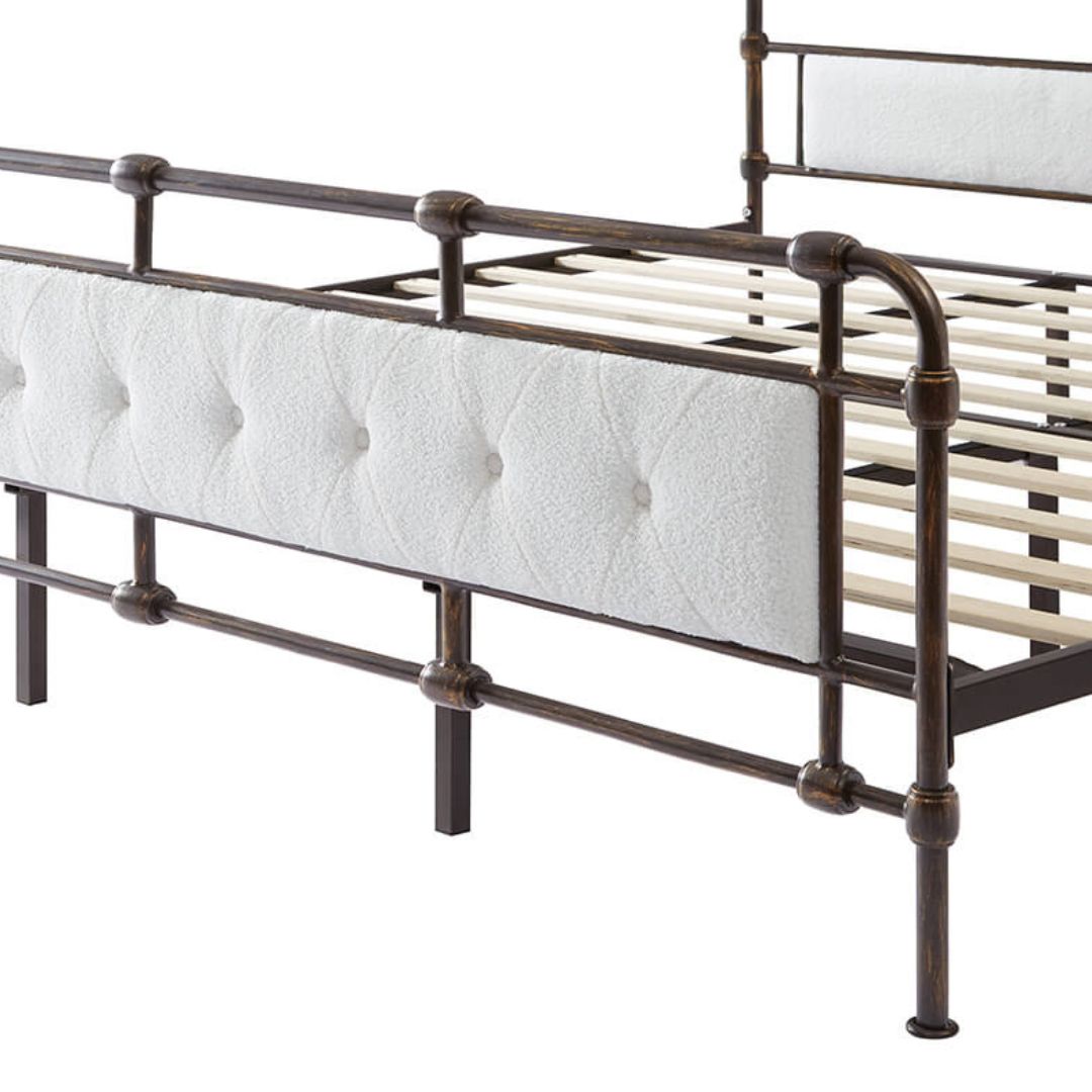 Luxury White Metal King Size Bed Frame with Upholstered Headboard - Image 3