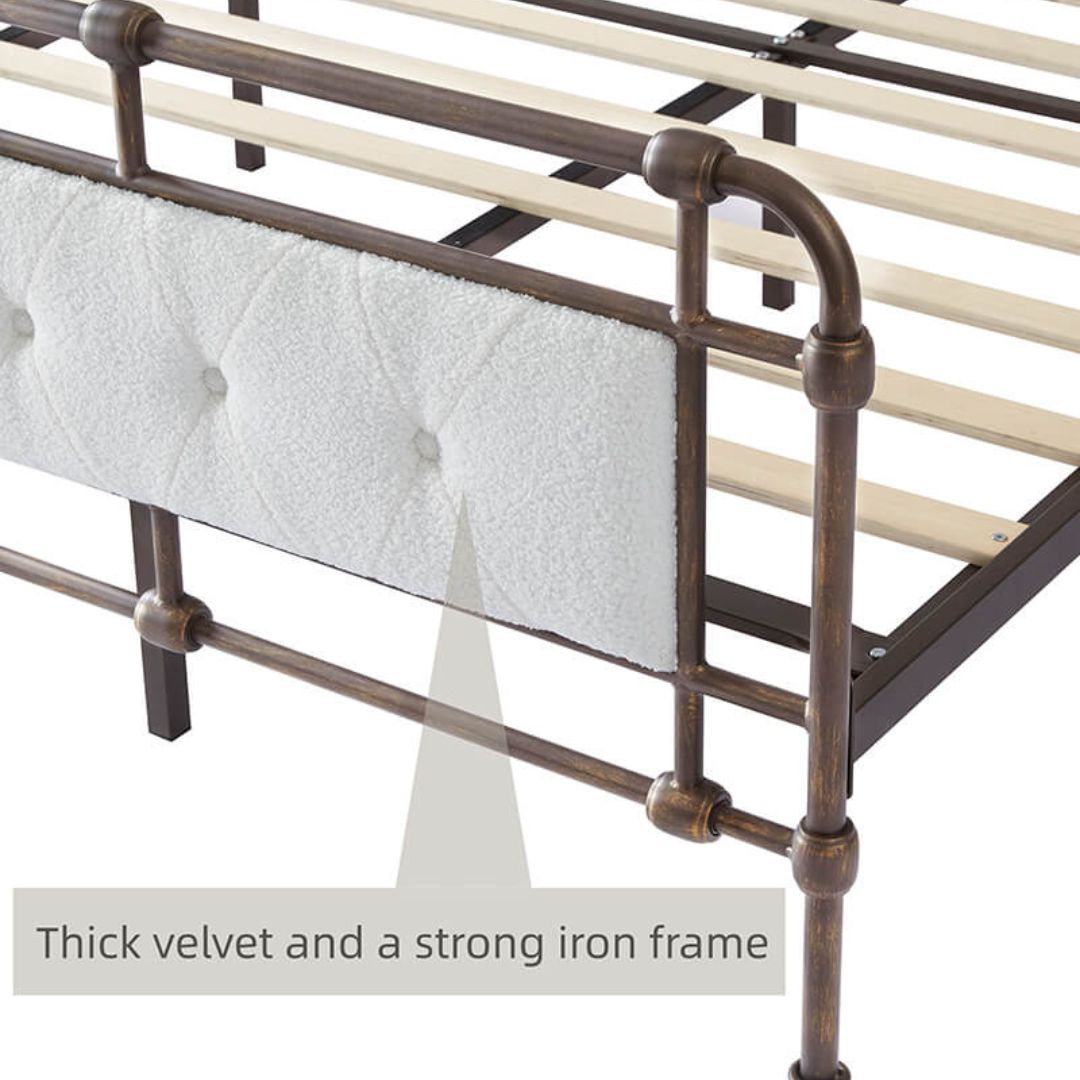 Luxury White Metal King Size Bed Frame with Upholstered Headboard - Image 4