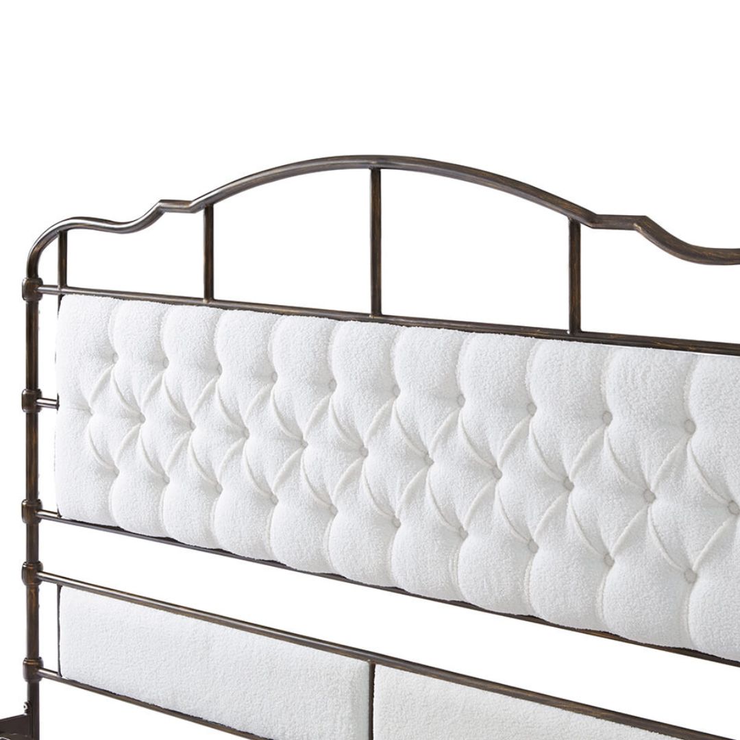 Luxury White Metal King Size Bed Frame with Upholstered Headboard - Image 6