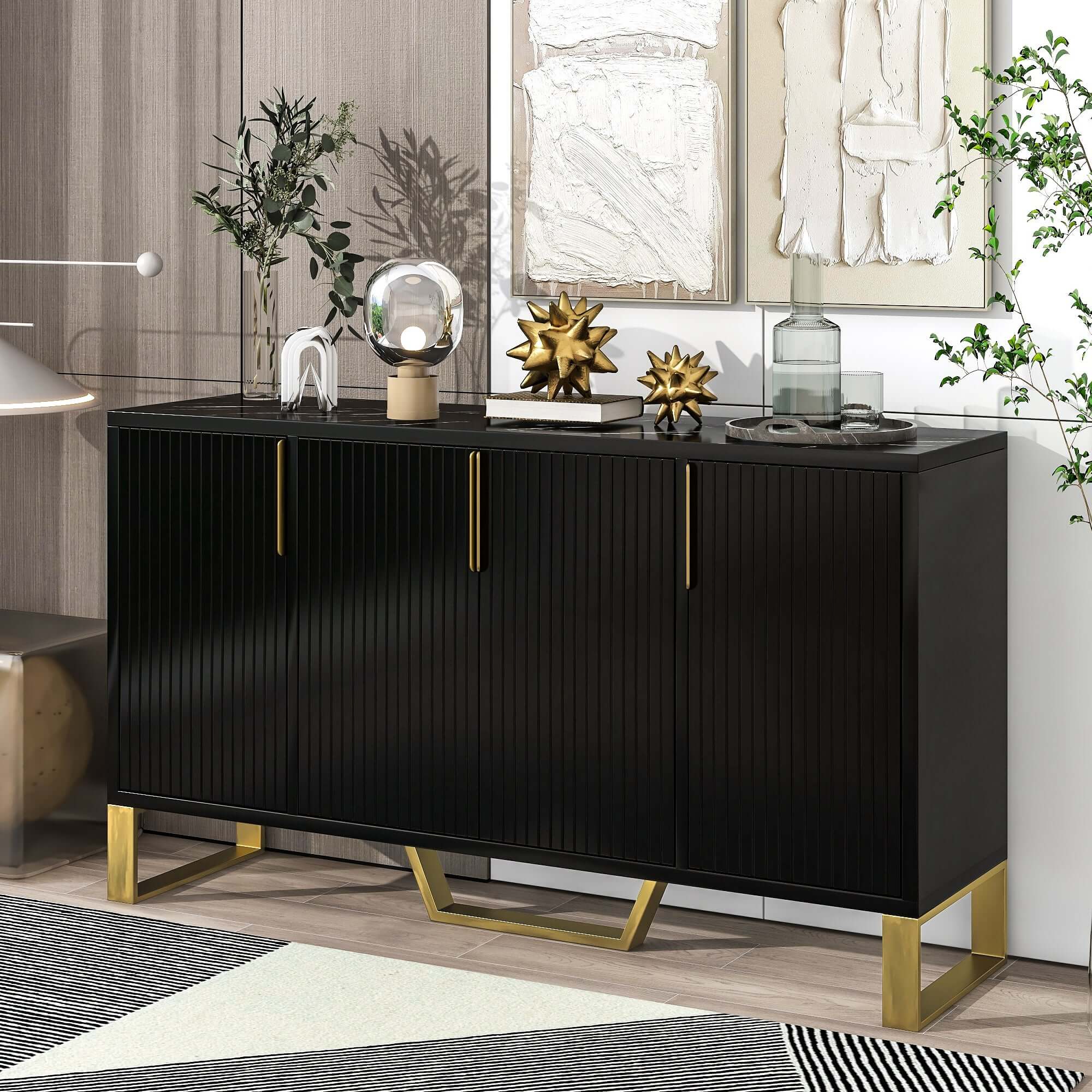 Interior view of the sideboard cabinet, highlighting the adjustable shelves and storage space.