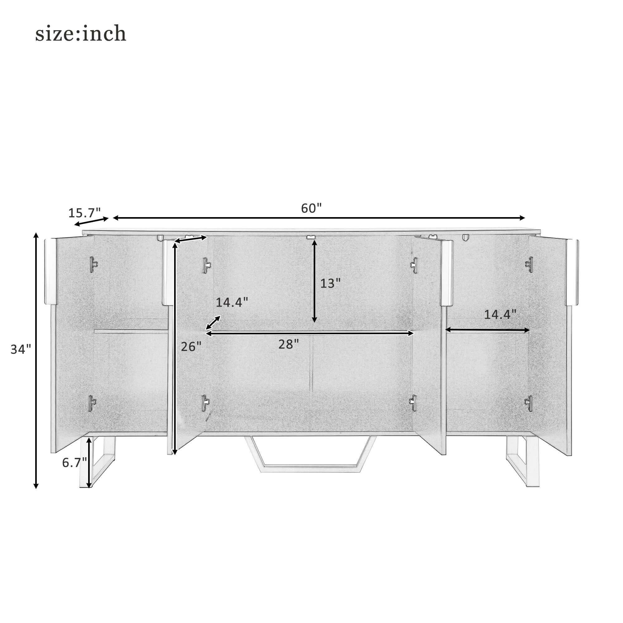 Elegant modern sideboard cabinet showcasing marble top and gold accents from a front angle.