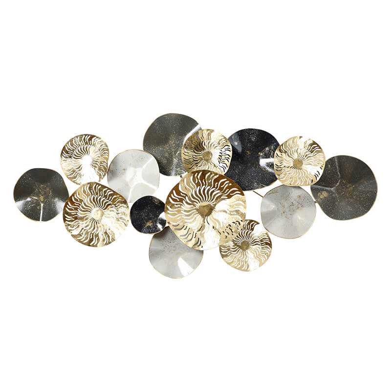 Full view of the minimalist gold wall art mounted above a stylish sofa, enhancing modern decor.