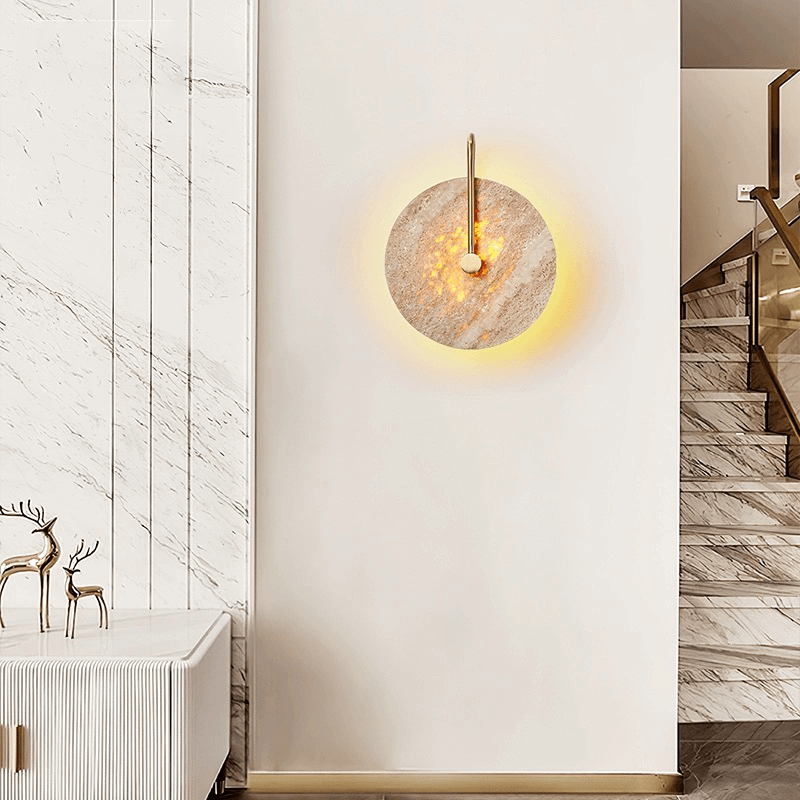 Warm LED illumination from the Copper Elegance wall light, enhancing the ambiance of a cozy restaurant.