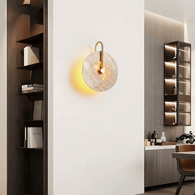 Warm LED illumination from the Copper Elegance wall light, enhancing the ambiance of a cozy restaurant.