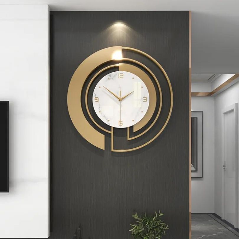 Elegant Luxury Pendant Wall Clock in a stylish living room setting, highlighting its unique design.