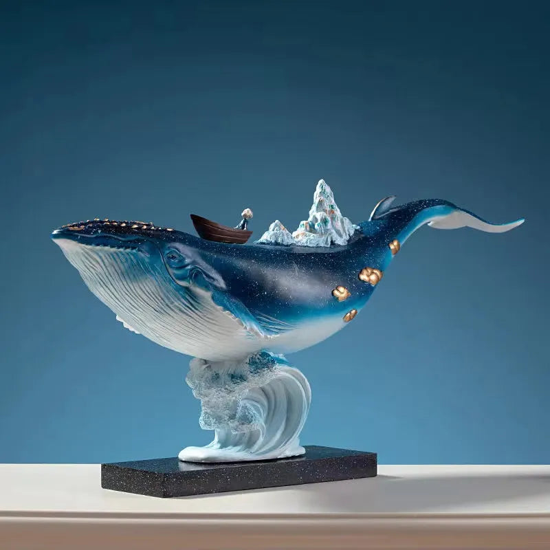 Elegant resin whale decor showcasing ocean vibes on a desk.