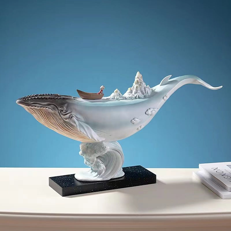 Close-up of luxury whale decor highlighting intricate resin craftsmanship.