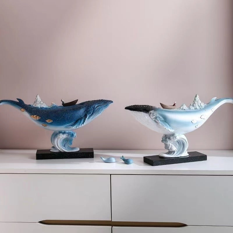 Whale-shaped decor piece adding a touch of sophistication to a living room.