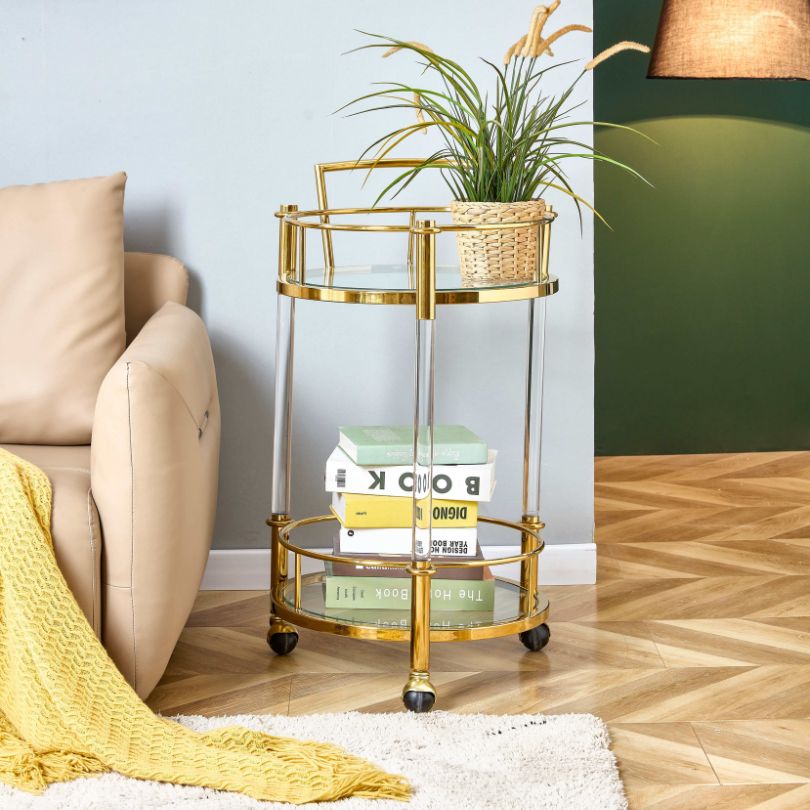 Elegant Two-Tier Acrylic Bar Cart with Wheels - Image 4