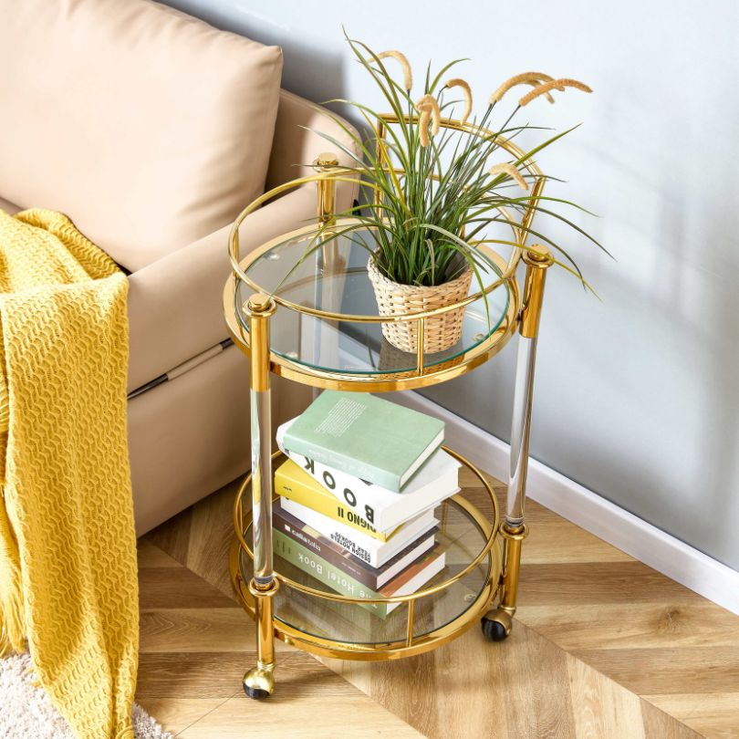 Elegant Two-Tier Acrylic Bar Cart with Wheels - Image 6