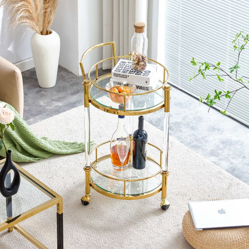 Elegant Two-Tier Acrylic Bar Cart with Wheels - Image 5