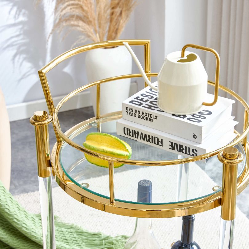 Elegant Two-Tier Acrylic Bar Cart with Wheels - Image 7